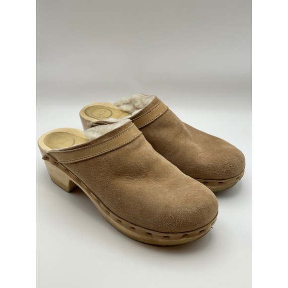 No. 6 Dakota Shearling Clog Mid‎ Heel In Fawn Suede Size EU 41 - Picture 1 of 13